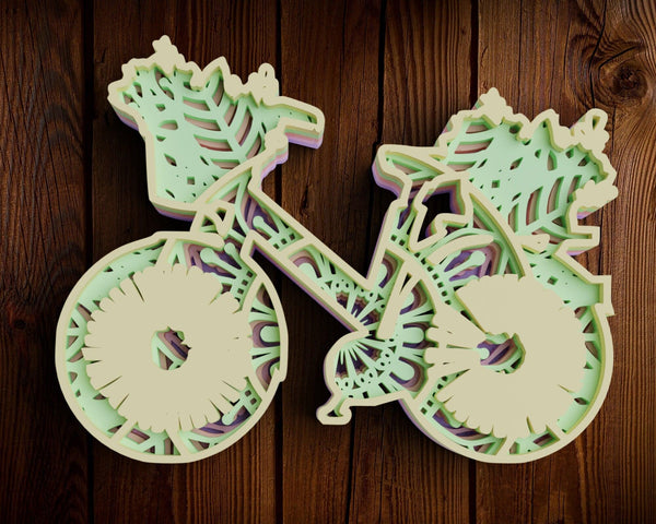 3D Floral Bicycle SVG DXF 5 Layers - Wedding Svg-Rishasart