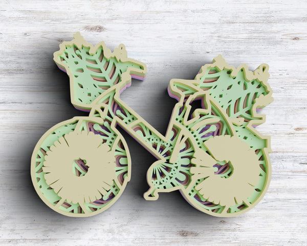 3D Floral Bicycle SVG DXF 5 Layers - Wedding Svg-Rishasart