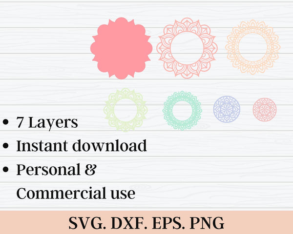 3D Flower Mandala SVG DXF 7 Layers-Rishasart