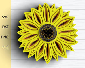 3D Sunflower SVG DXF 9 Layers - 3D Mandala Svg-Rishasart