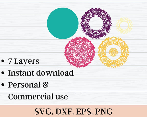 3D Flower Mandala SVG DXF 5 Layers-Rishasart