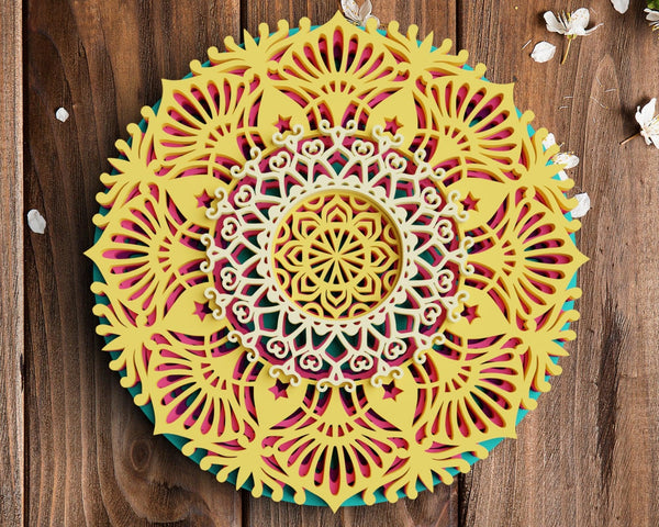 3D Flower Mandala SVG DXF 5 Layers-Rishasart