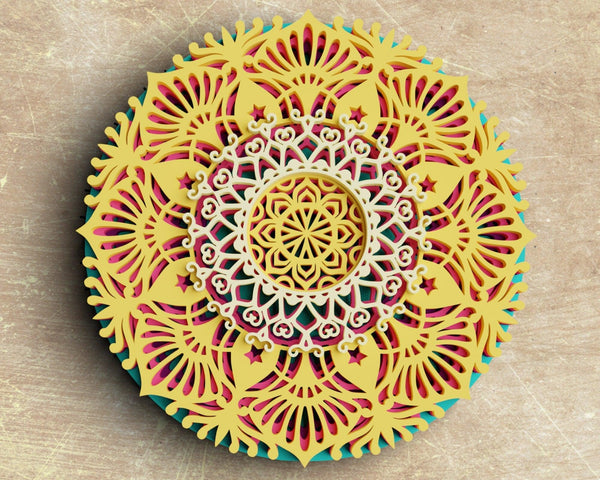 3D Flower Mandala SVG DXF 5 Layers-Rishasart