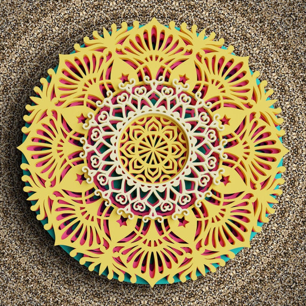 3D Flower Mandala SVG DXF 5 Layers-Rishasart