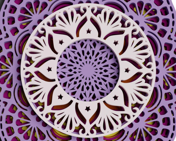 3D Flower Mandala SVG DXF 5 Layers -  Reverse 3D Mandala Svg-Rishasart