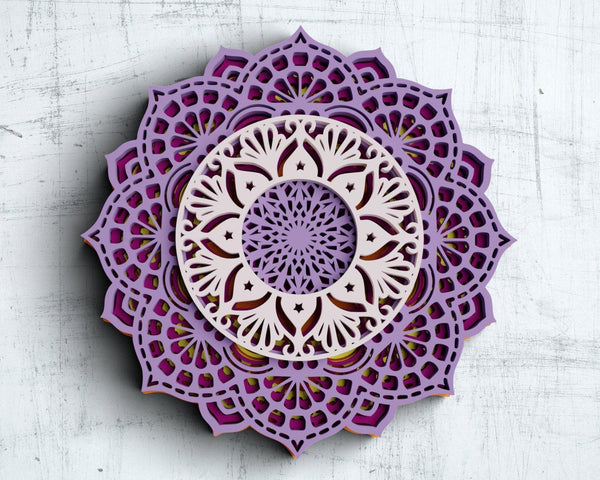 3D Flower Mandala SVG DXF 5 Layers -  Reverse 3D Mandala Svg-Rishasart