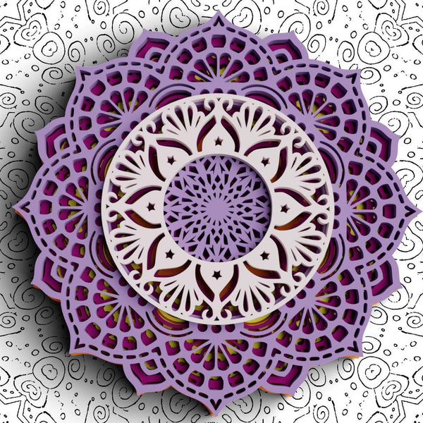 3D Flower Mandala SVG DXF 5 Layers -  Reverse 3D Mandala Svg-Rishasart