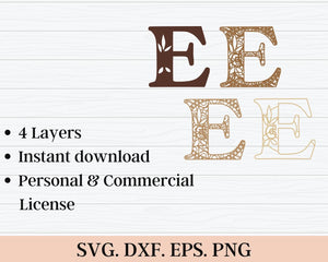 Layered Floral Alphabet SVG DXF - Letter E 3D-Rishasart