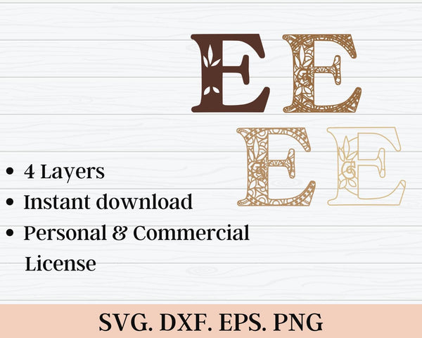 Layered Floral Alphabet SVG DXF - Letter E 3D-Rishasart