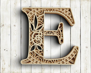 Layered Floral Alphabet SVG DXF - Letter E 3D-Rishasart