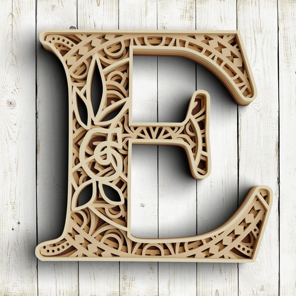 Layered Floral Alphabet SVG DXF - Letter E 3D-Rishasart