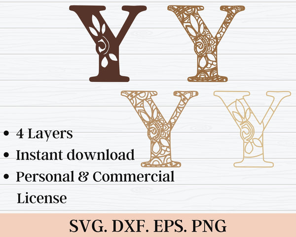 Layered Floral Alphabet SVG DXF - Letter Y 3D Mandala Svg-Rishasart