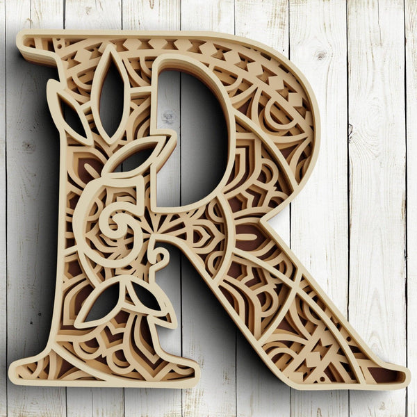 Layered Floral Alphabet SVG DXF - Letter R 3D-Rishasart