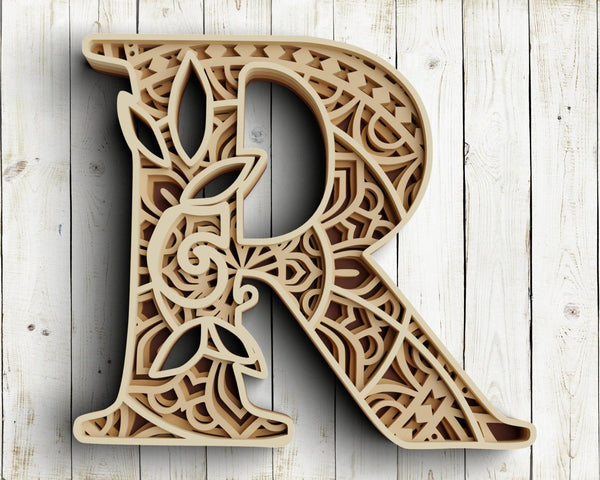 Layered Floral Alphabet SVG DXF - Letter R 3D-Rishasart