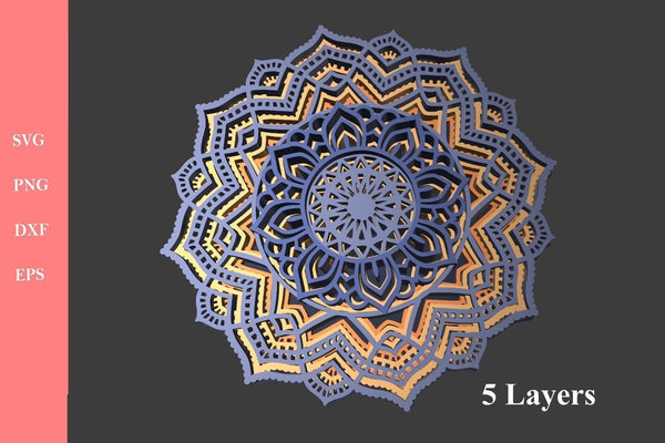 3D Flower Mandala SVG DXF - 3D Mandala Svg - Layered Laser Cut Svg files for Cricut-Rishasart