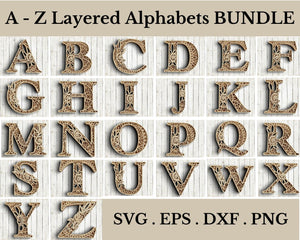 A - Z Layered Floral Alphabet SVG DXF Bundle-Rishasart