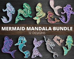 Layered Mermaid Mandala SVG DXF Bundle - 3D Mandala Svg - Mermaid Svg - Layered Mandala Svg files for Cricut, Laser Cut-Rishasart