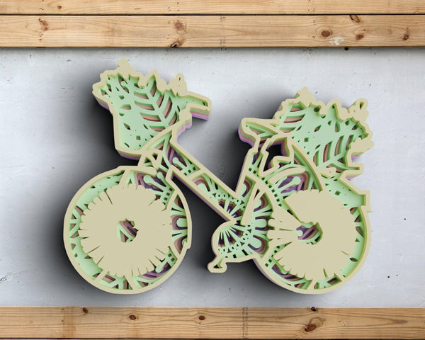 3D Floral Bicycle SVG DXF 5 Layers - Wedding Svg-Rishasart