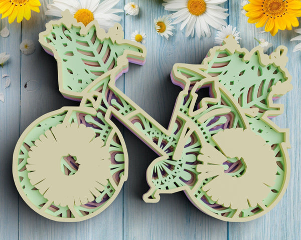 3D Floral Bicycle SVG DXF 5 Layers - Wedding Svg-Rishasart