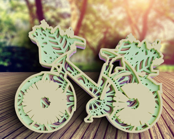 3D Floral Bicycle SVG DXF 5 Layers - Wedding Svg-Rishasart