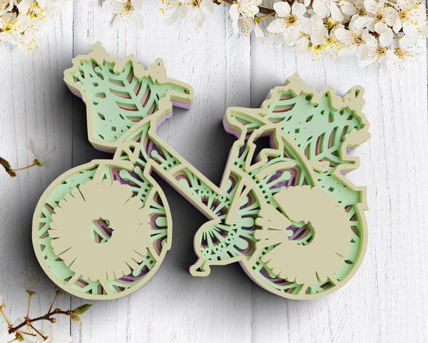 3D Floral Bicycle SVG DXF 5 Layers - Wedding Svg-Rishasart