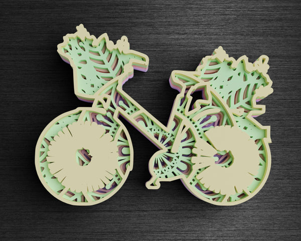 3D Floral Bicycle SVG DXF 5 Layers - Wedding Svg-Rishasart