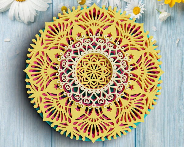 3D Flower Mandala SVG DXF 5 Layers-Rishasart