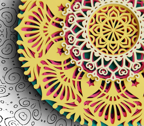 3D Flower Mandala SVG DXF 5 Layers-Rishasart