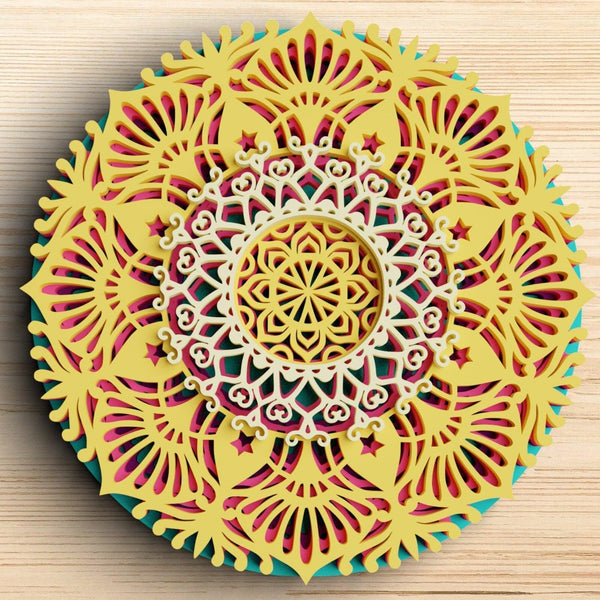 3D Flower Mandala SVG DXF 5 Layers-Rishasart