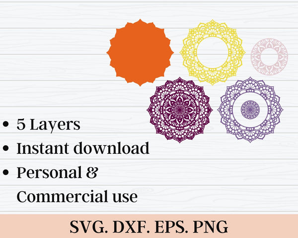 3D Flower Mandala SVG DXF 5 Layers -  Reverse 3D Mandala Svg-Rishasart