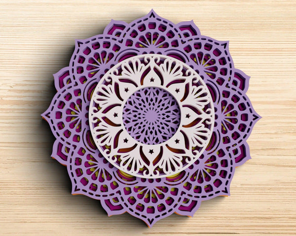 3D Flower Mandala SVG DXF 5 Layers -  Reverse 3D Mandala Svg-Rishasart