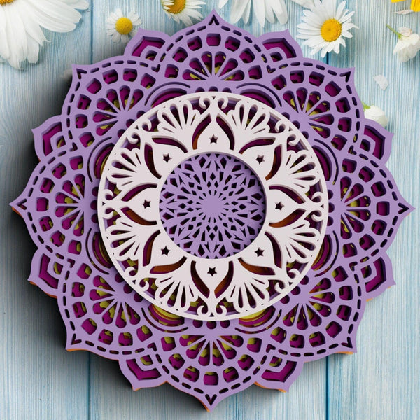 3D Flower Mandala SVG DXF 5 Layers -  Reverse 3D Mandala Svg-Rishasart