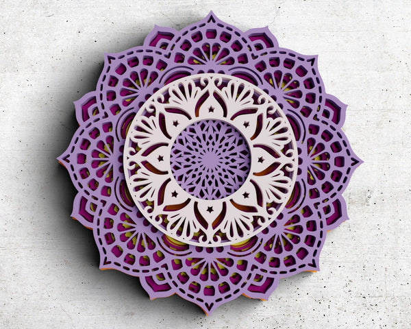 3D Flower Mandala SVG DXF 5 Layers -  Reverse 3D Mandala Svg-Rishasart