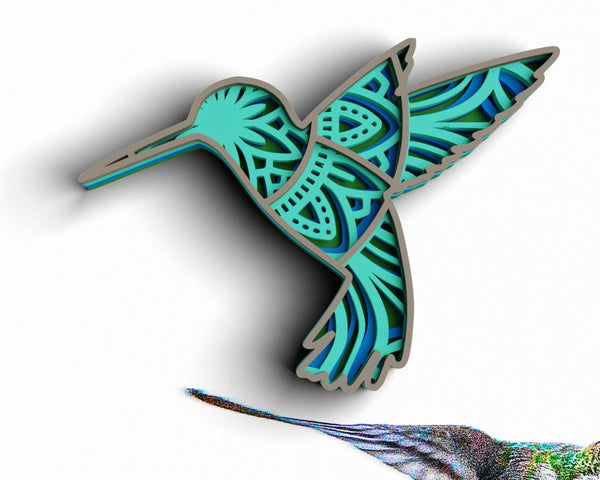 3D Hummingbird  SVG DXF 4 Layer - Bird Svg-Rishasart