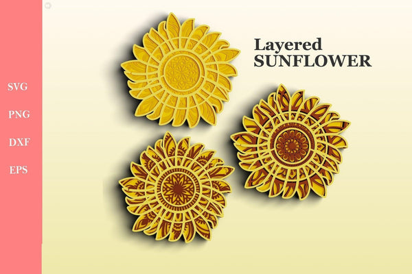 3D Sunflower SVG DXF Files 4,5 Layers-Rishasart