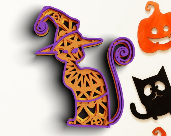 3D Halloween SVG DXF - Cat Svg 3D Mandala Svg-Rishasart