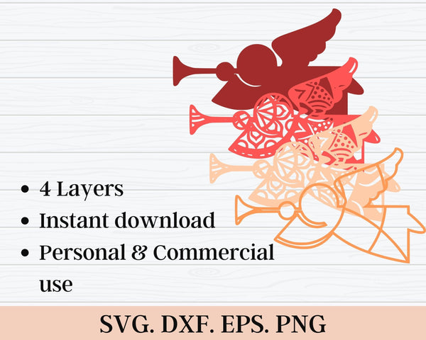 3D Christmas SVG DXF 4 Layer - Angel Svg-Rishasart