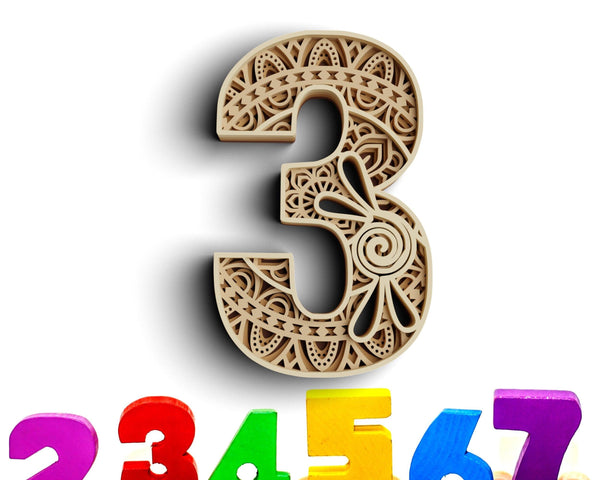 Layered Floral Numbers SVG DXF - Number Three 3D Mandala Svg - Layered Mandala Svg - Laser Cut DXF, Cricut Projects-Rishasart