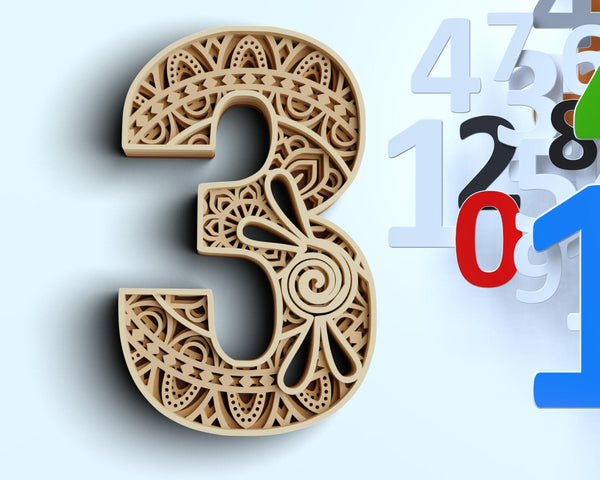 Layered Floral Numbers SVG DXF - Number Three 3D Mandala Svg - Layered Mandala Svg - Laser Cut DXF, Cricut Projects-Rishasart