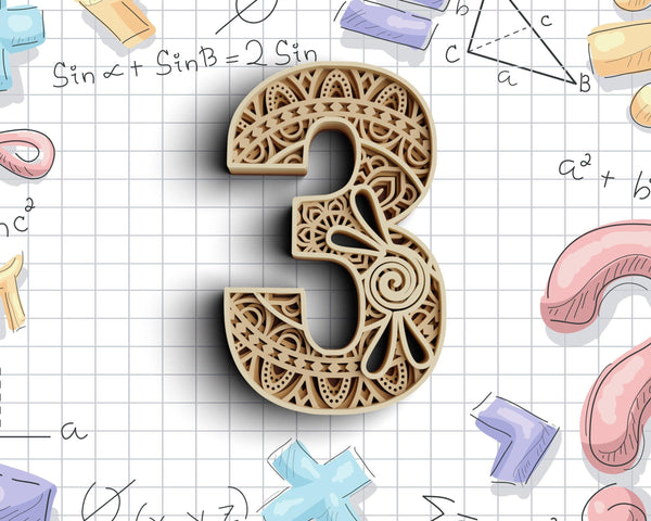 Layered Floral Numbers SVG DXF - Number Three 3D Mandala Svg - Layered Mandala Svg - Laser Cut DXF, Cricut Projects-Rishasart