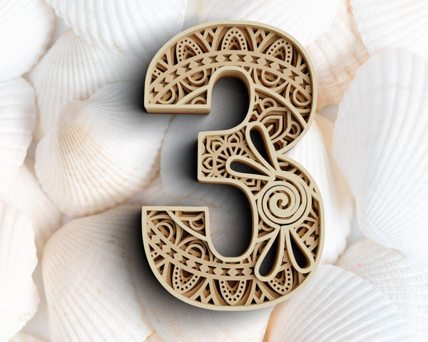 Layered Floral Numbers SVG DXF - Number Three 3D Mandala Svg - Layered Mandala Svg - Laser Cut DXF, Cricut Projects-Rishasart