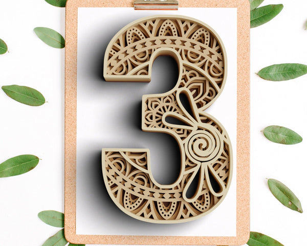 Layered Floral Numbers SVG DXF - Number Three 3D Mandala Svg - Layered Mandala Svg - Laser Cut DXF, Cricut Projects-Rishasart