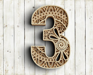 Layered Floral Numbers SVG DXF - Number Three 3D Mandala Svg - Layered Mandala Svg - Laser Cut DXF, Cricut Projects-Rishasart