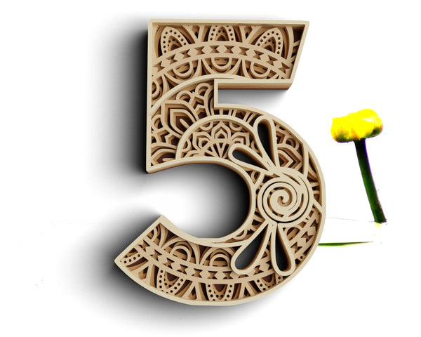 3D Layered Number Five SVG DXF-Rishasart