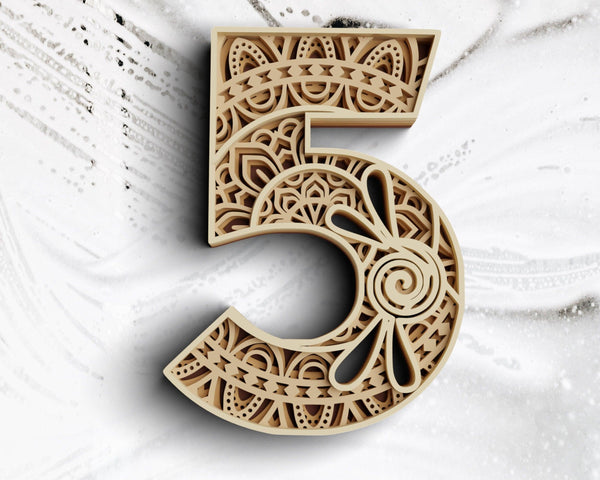 3D Layered Number Five SVG DXF-Rishasart