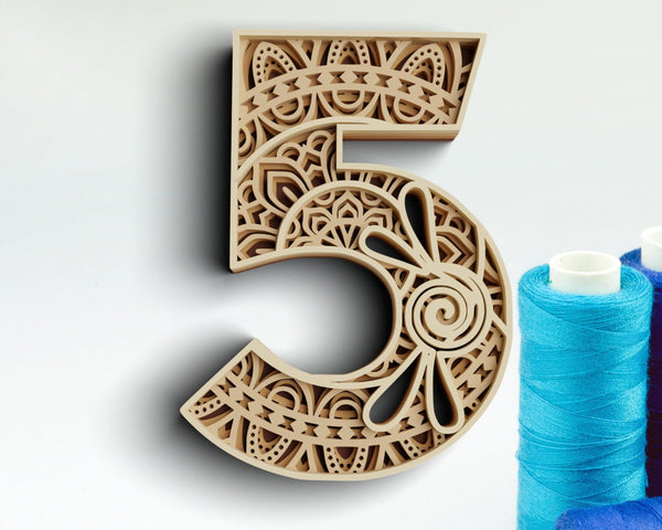 3D Layered Number Five SVG DXF-Rishasart