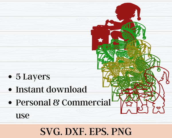 3D Christmas SVG DXF 5 Layer - Elf Svg-Rishasart