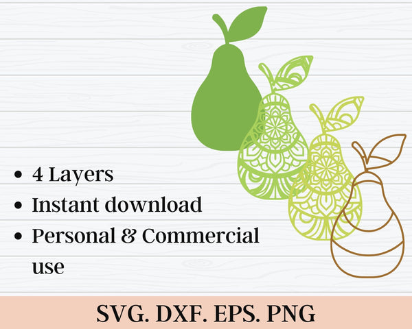 3D Pear SVG DXF 4 Layer - Fruit Svg 3D-Rishasart