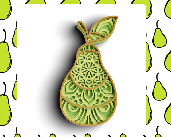 3D Pear SVG DXF 4 Layer - Fruit Svg 3D-Rishasart