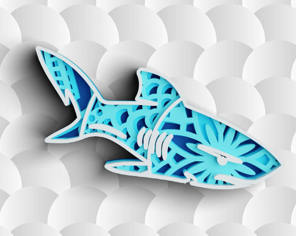 3D Shark SVG DXF 4 Layer - Ocean Svg-Rishasart